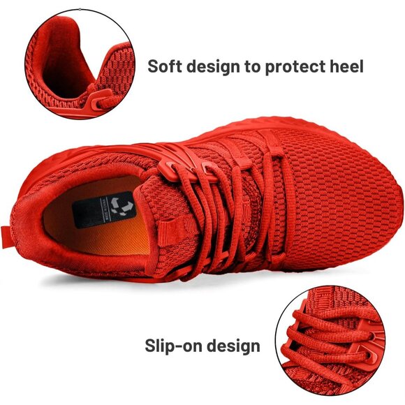 Women's Red Slip On Lightweight Casual Walking Tennis Sneakers for Gym Shoes - Picture 3 of 5